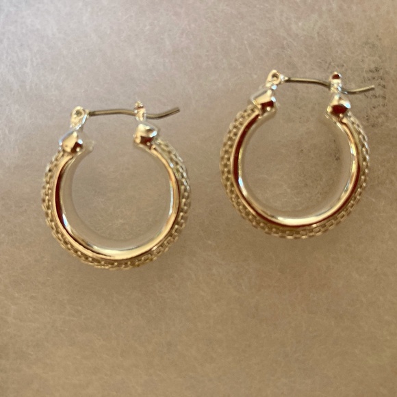 NWOT SILVER HOOP EARRINGS -- UNIQUE TEXTURE - Picture 3 of 4